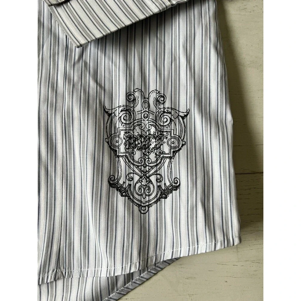7 Diamonds Mens XXL Long Sleeve Button Down Shirt Striped Embroidered White Blue